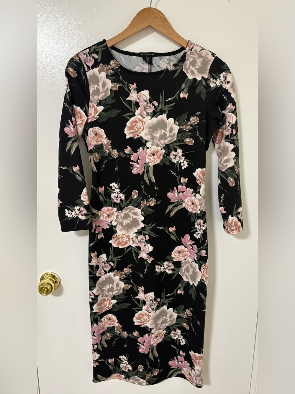 Floral Sheath Dress in Black and Blush - Women's